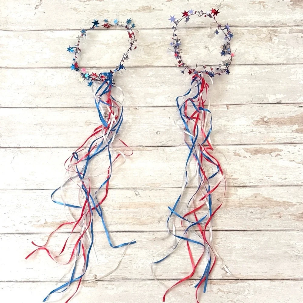 Crowns Costume Patriotic Red White & Blue Music Festival Headbands Set of 2